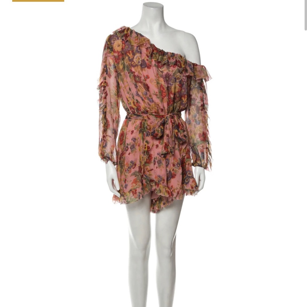 Zimmermann Pink Floral Asymmetrical Romper XS